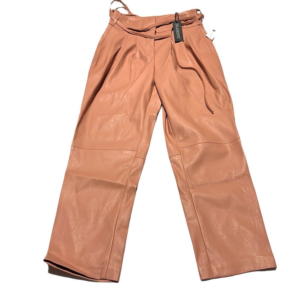 Anthropologie Blank NYC Pants Peach Pink Faux Leather Paperbag Tie Belt 25 NWT